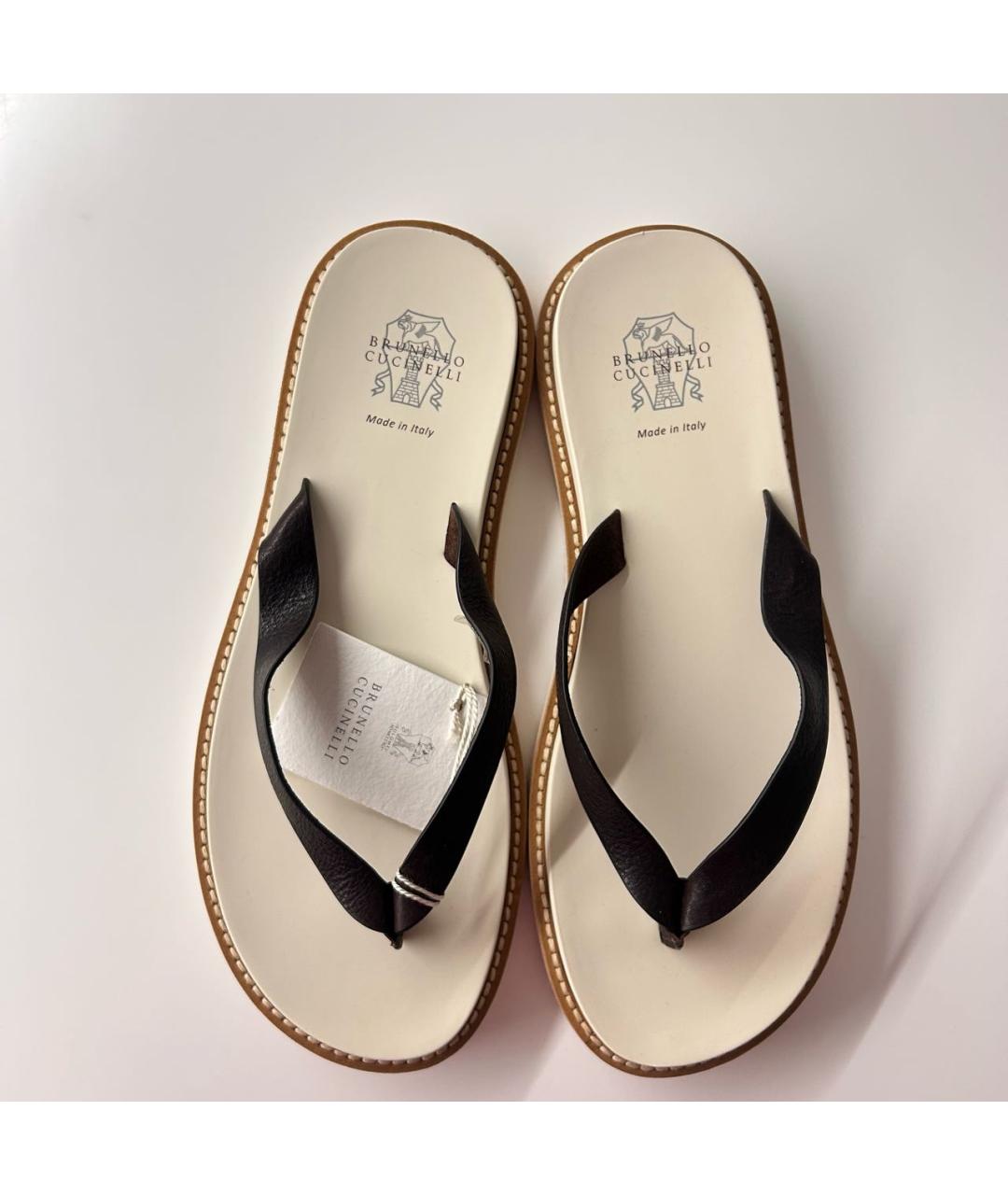 BRUNELLO CUCINELLI Коричневые кожаные шлепанцы, фото 3