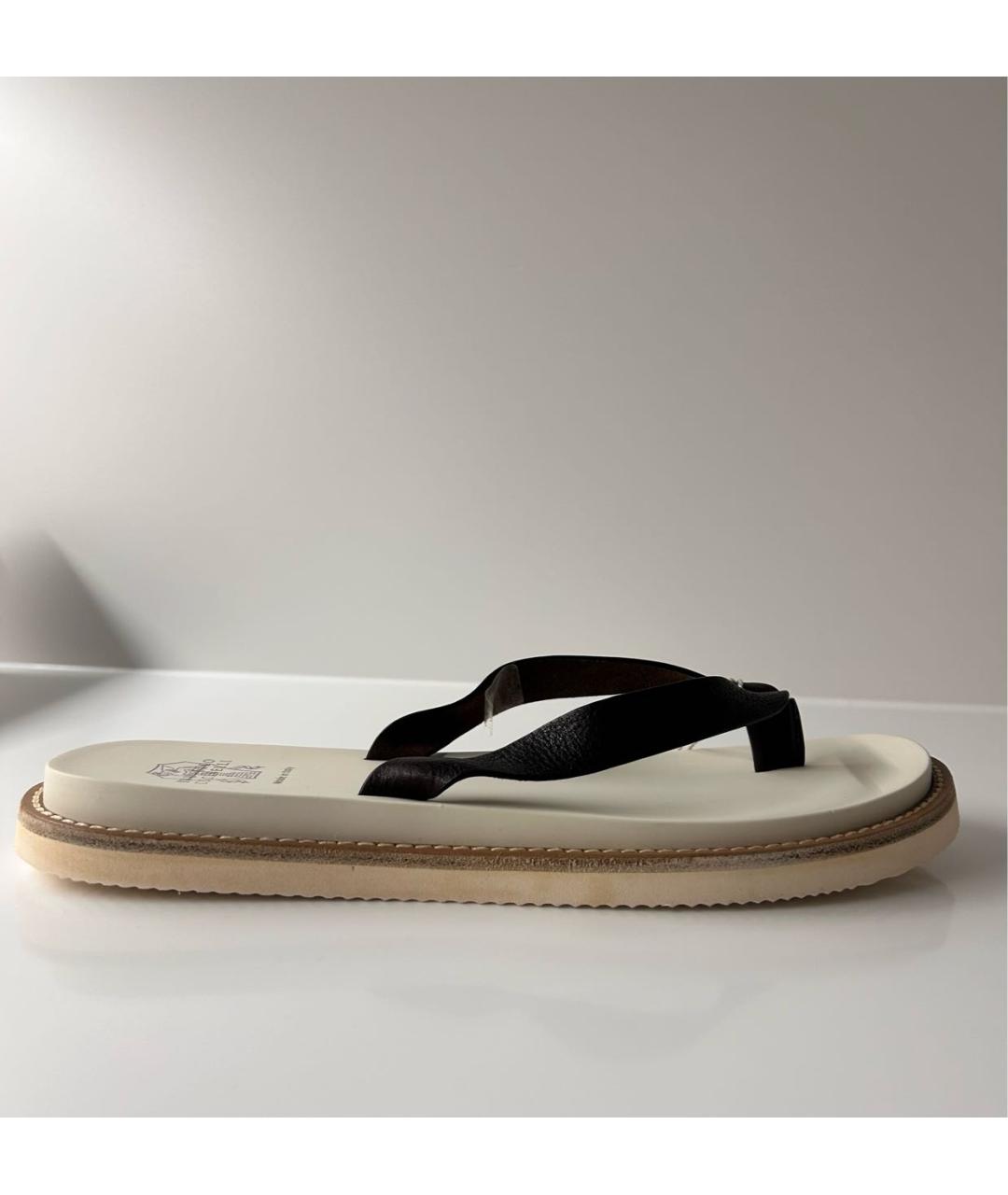 BRUNELLO CUCINELLI Коричневые кожаные шлепанцы, фото 8