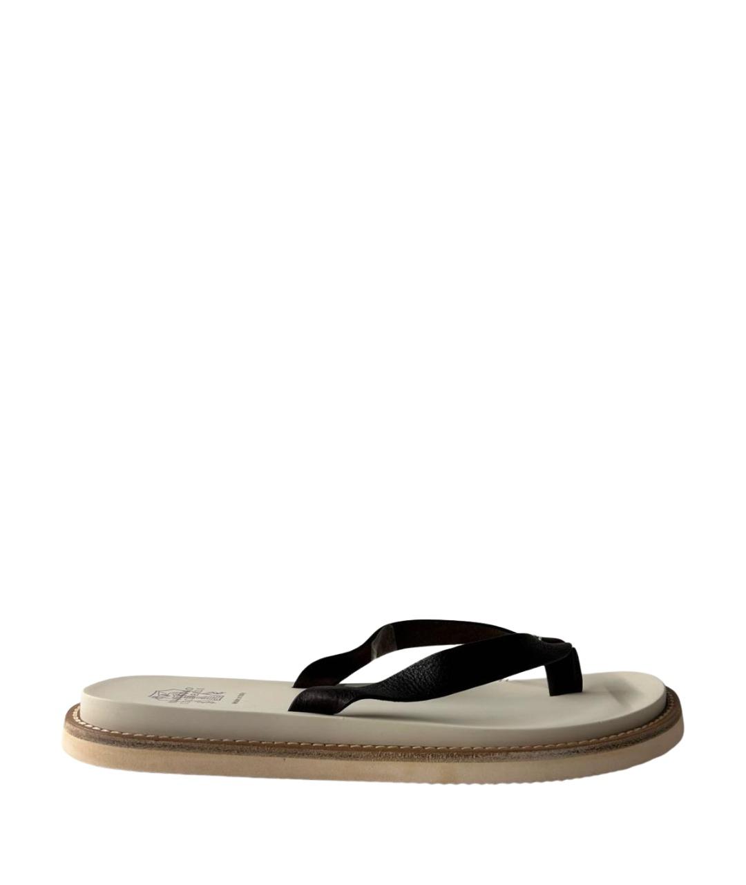 BRUNELLO CUCINELLI Коричневые кожаные шлепанцы, фото 1