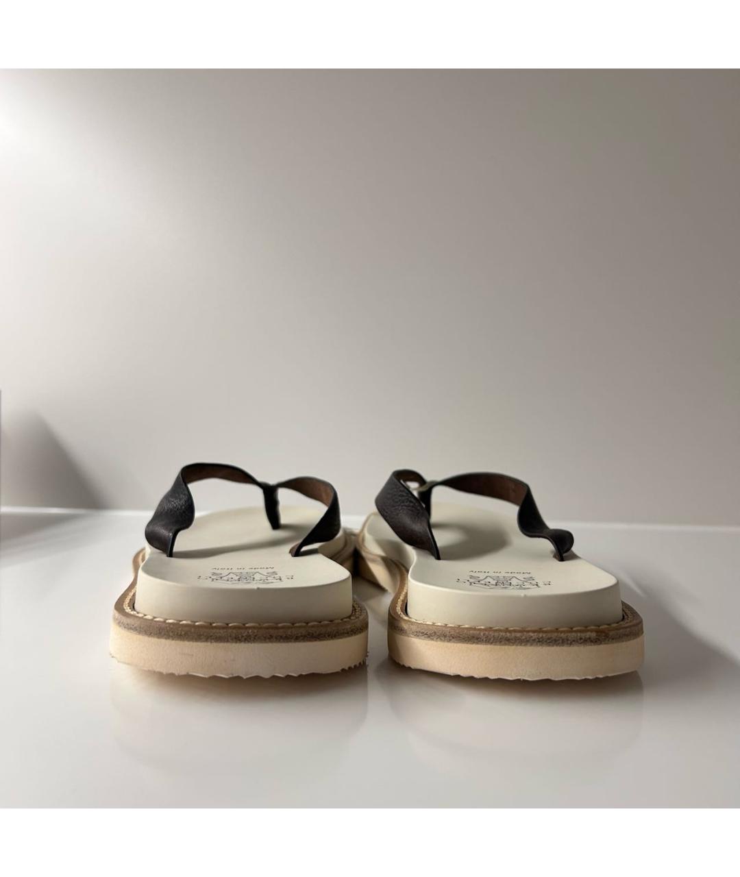 BRUNELLO CUCINELLI Коричневые кожаные шлепанцы, фото 4