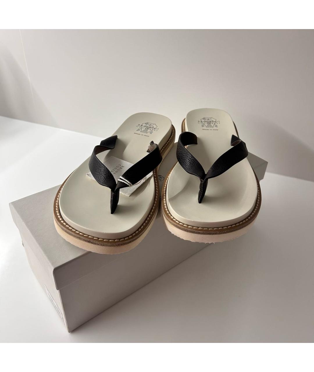 BRUNELLO CUCINELLI Коричневые кожаные шлепанцы, фото 5