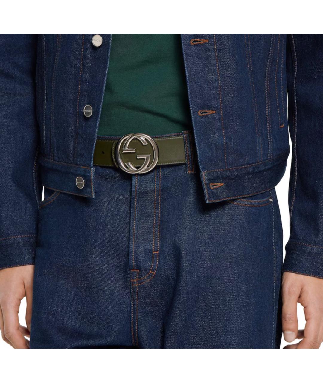 GUCCI Хаки кожаный ремень, фото 4