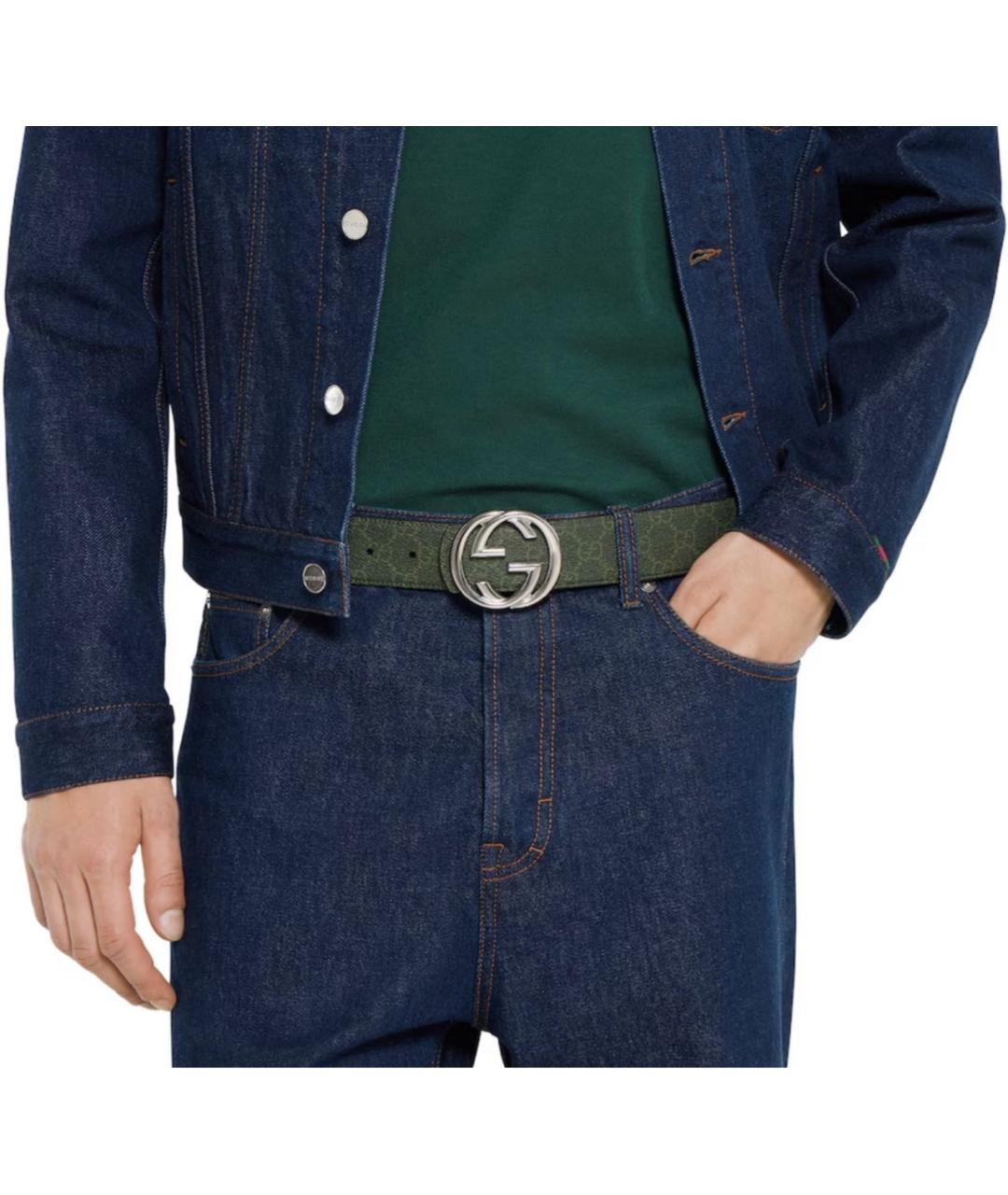 GUCCI Хаки кожаный ремень, фото 3