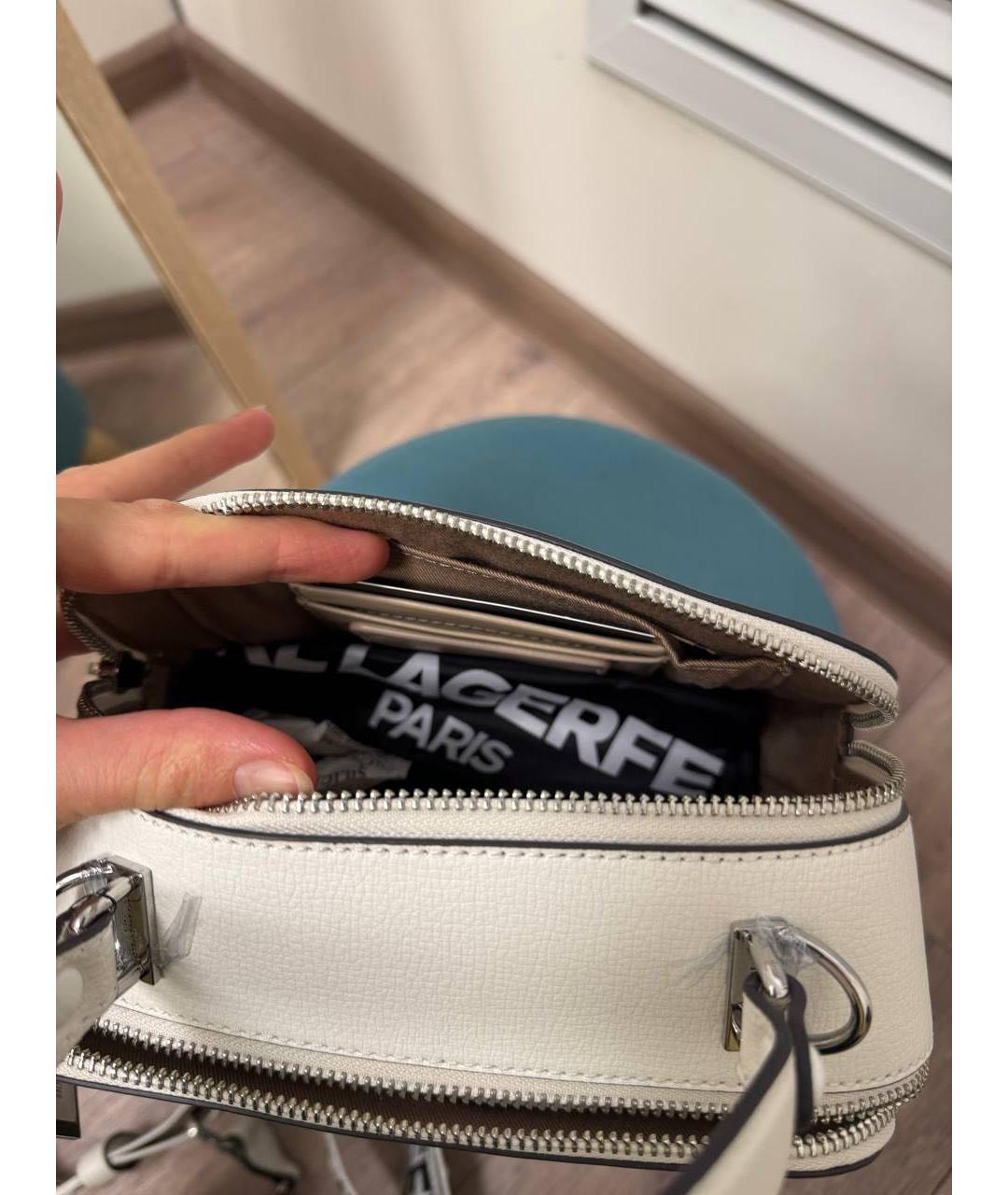 KARL LAGERFELD Белая кожаная сумка через плечо, фото 5