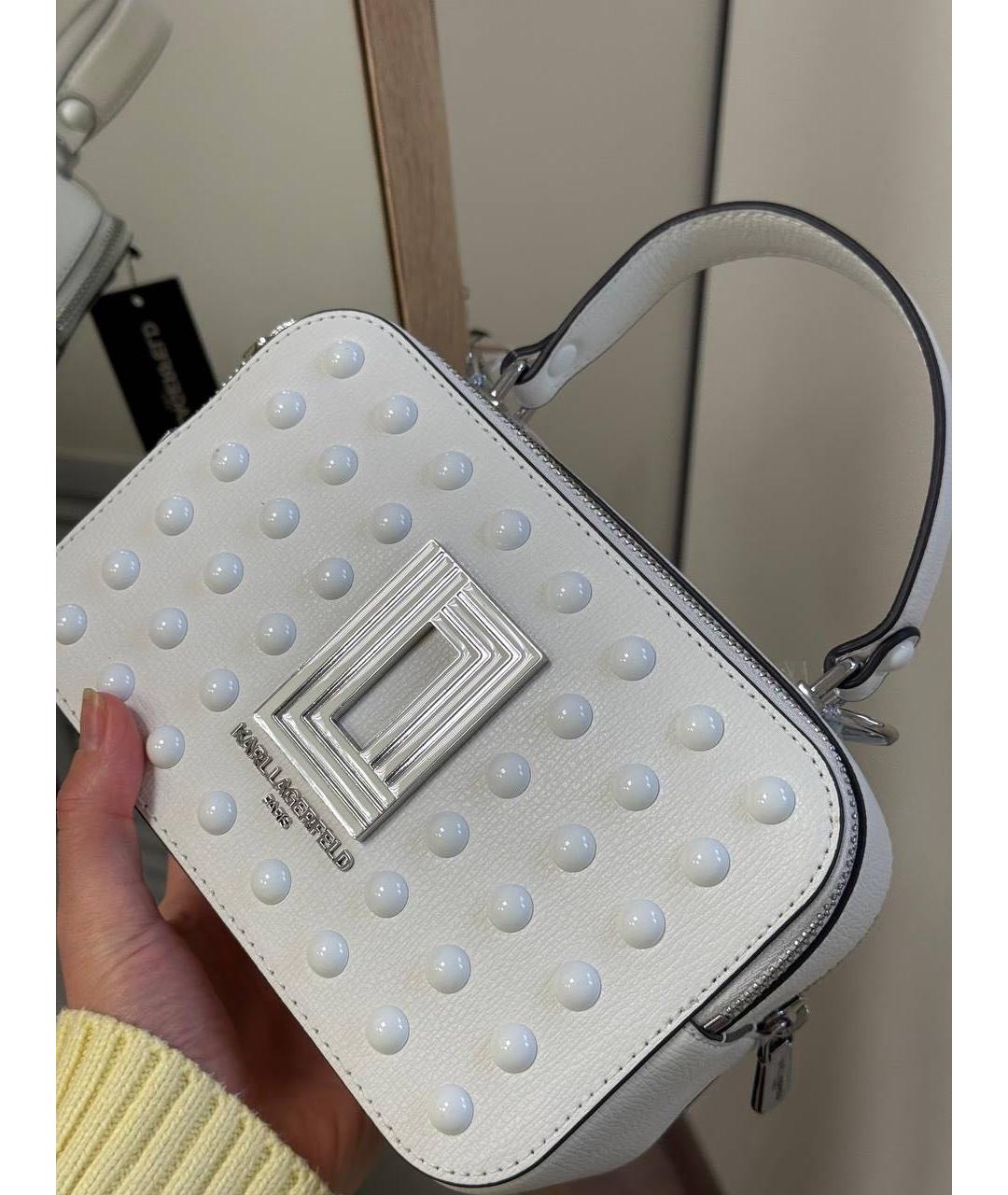 KARL LAGERFELD Белая кожаная сумка через плечо, фото 3