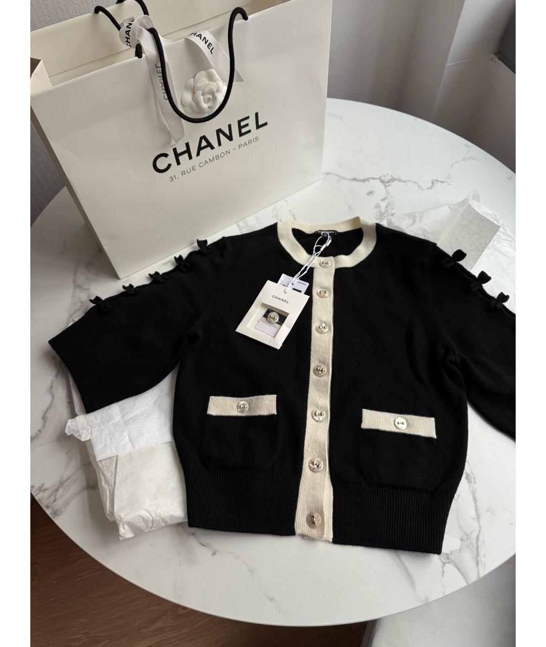 CHANEL Черный шерстяной кардиган, фото 4