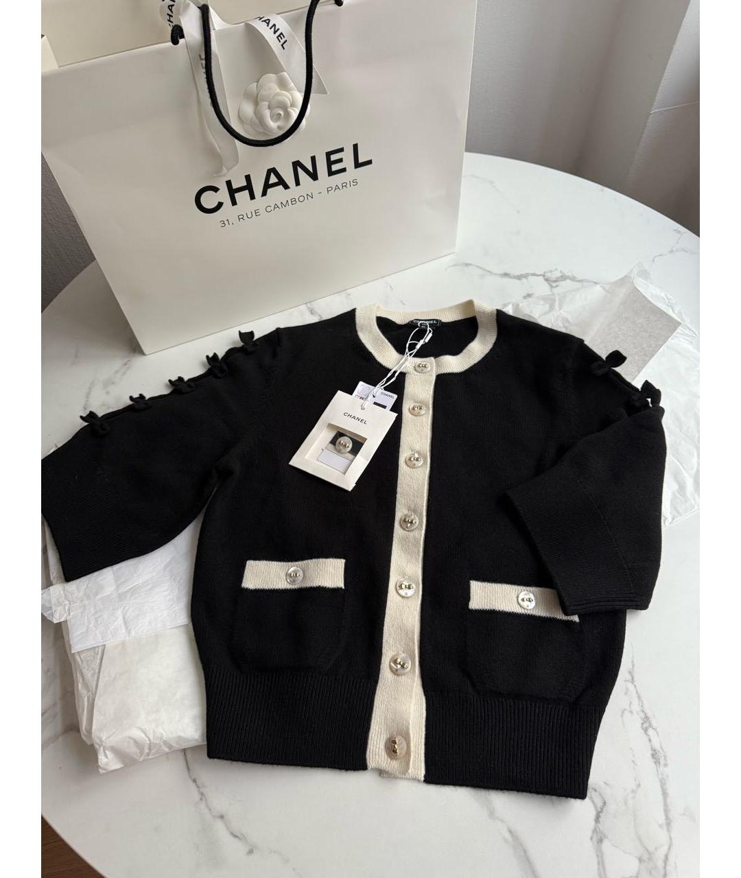 CHANEL Черный шерстяной кардиган, фото 3