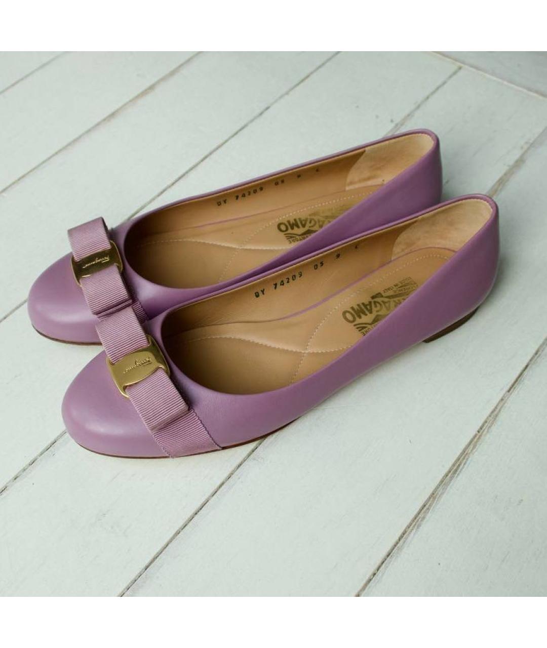 FERRAGAMO Фиолетовые кожаные балетки, фото 3