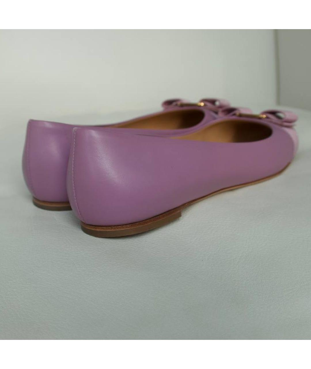 FERRAGAMO Фиолетовые кожаные балетки, фото 4