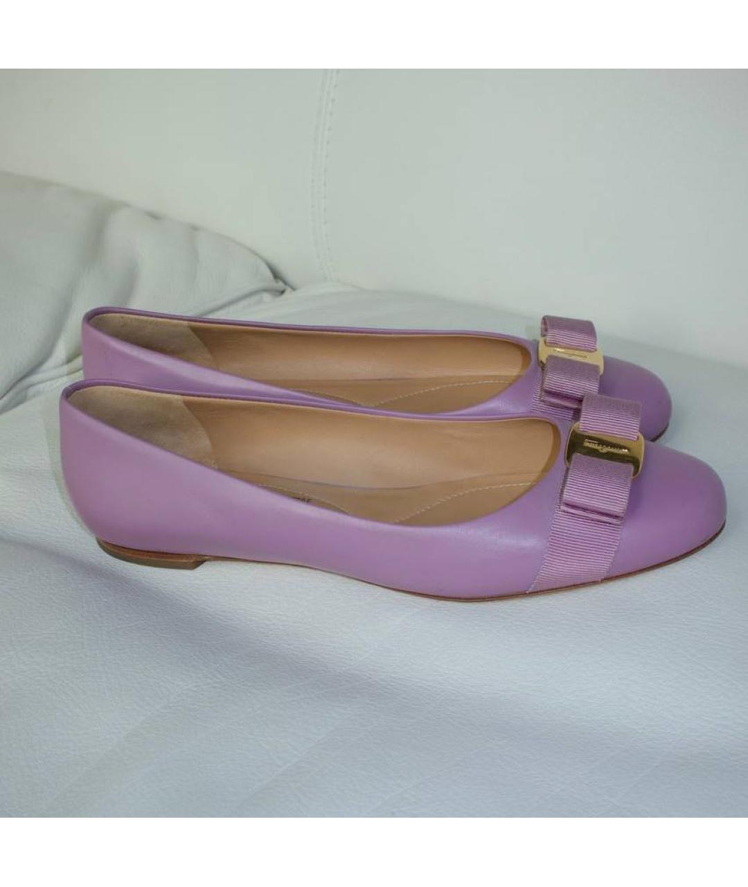 FERRAGAMO Фиолетовые кожаные балетки, фото 5