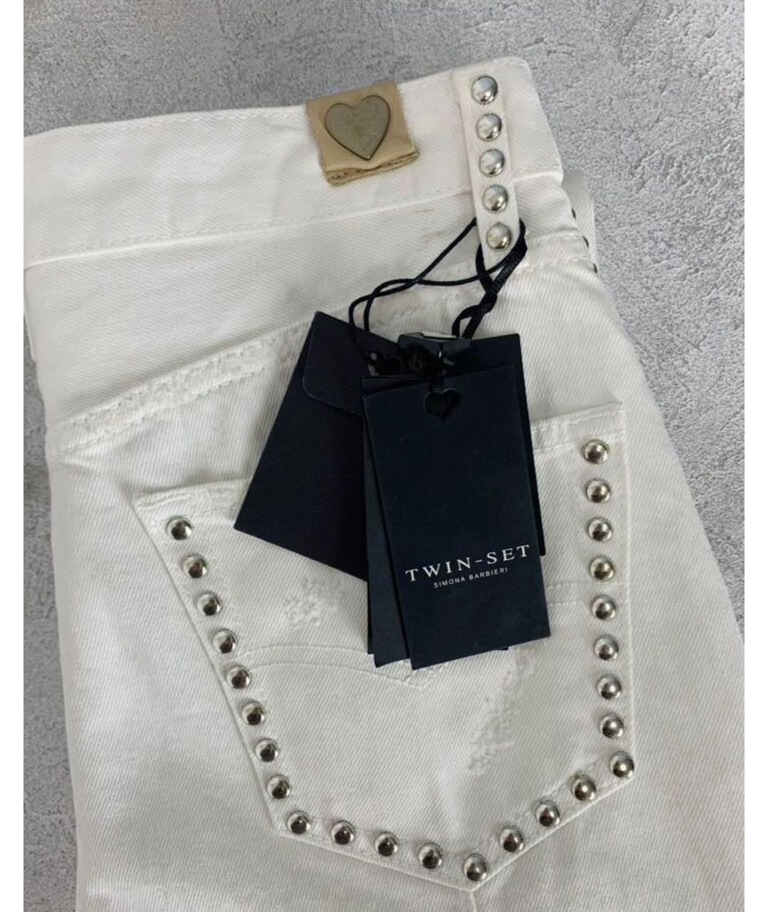 TWIN-SET Белые хлопковые прямые джинсы, фото 4