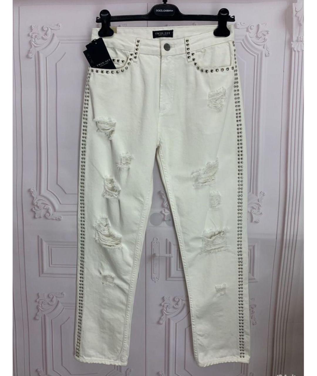 TWIN-SET Белые хлопковые прямые джинсы, фото 6