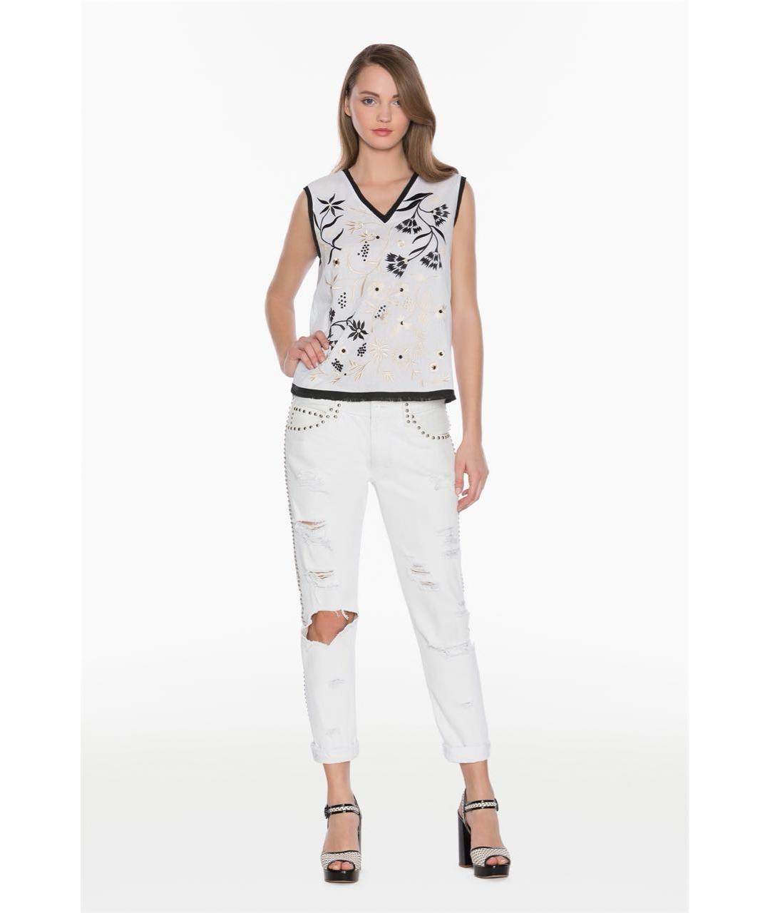 TWIN-SET Белые хлопковые прямые джинсы, фото 5