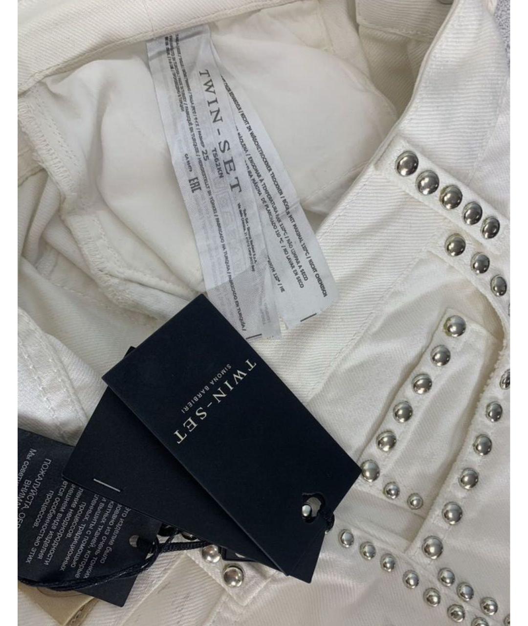 TWIN-SET Белые хлопковые прямые джинсы, фото 8