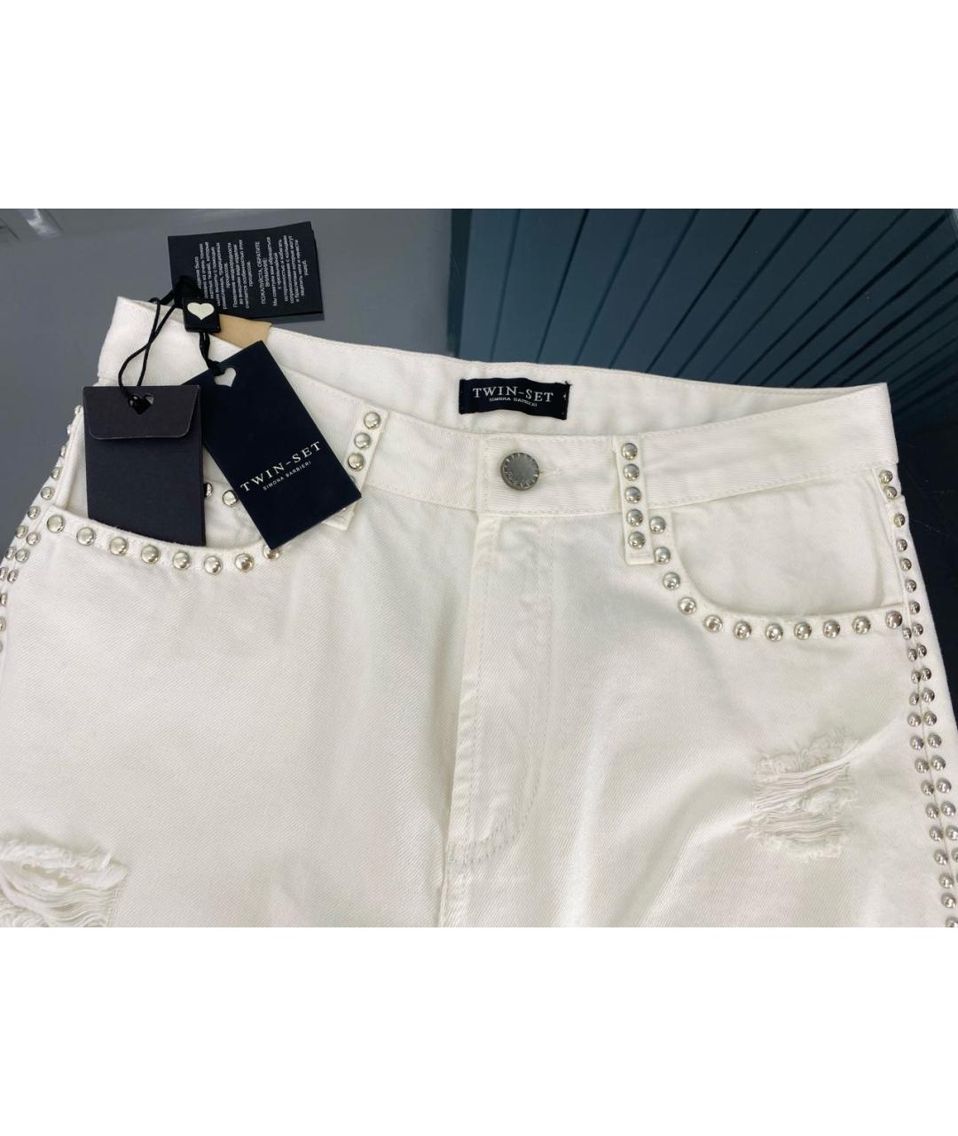 TWIN-SET Белые хлопковые прямые джинсы, фото 3