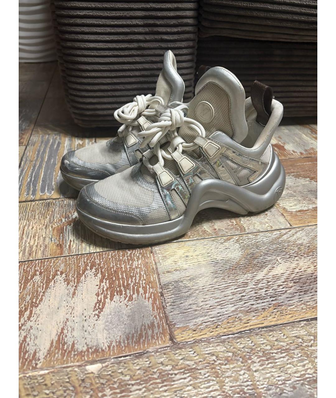 LOUIS VUITTON Серебряные текстильные кроссовки, фото 5