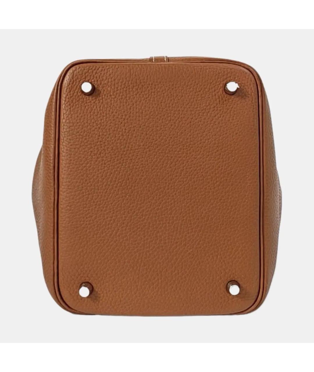 HERMES Коричневая кожаная сумка с короткими ручками, фото 5