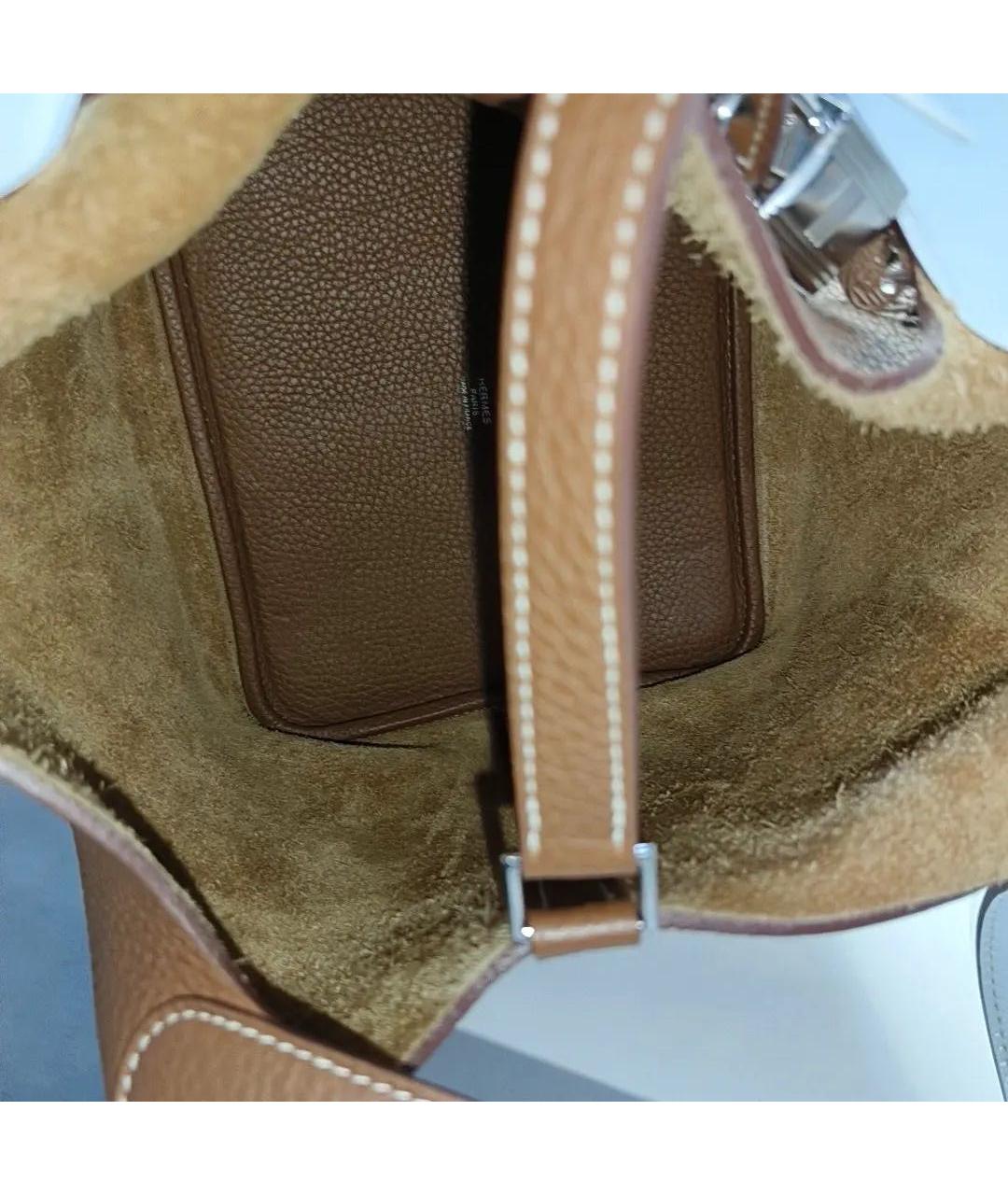 HERMES Коричневая кожаная сумка с короткими ручками, фото 6