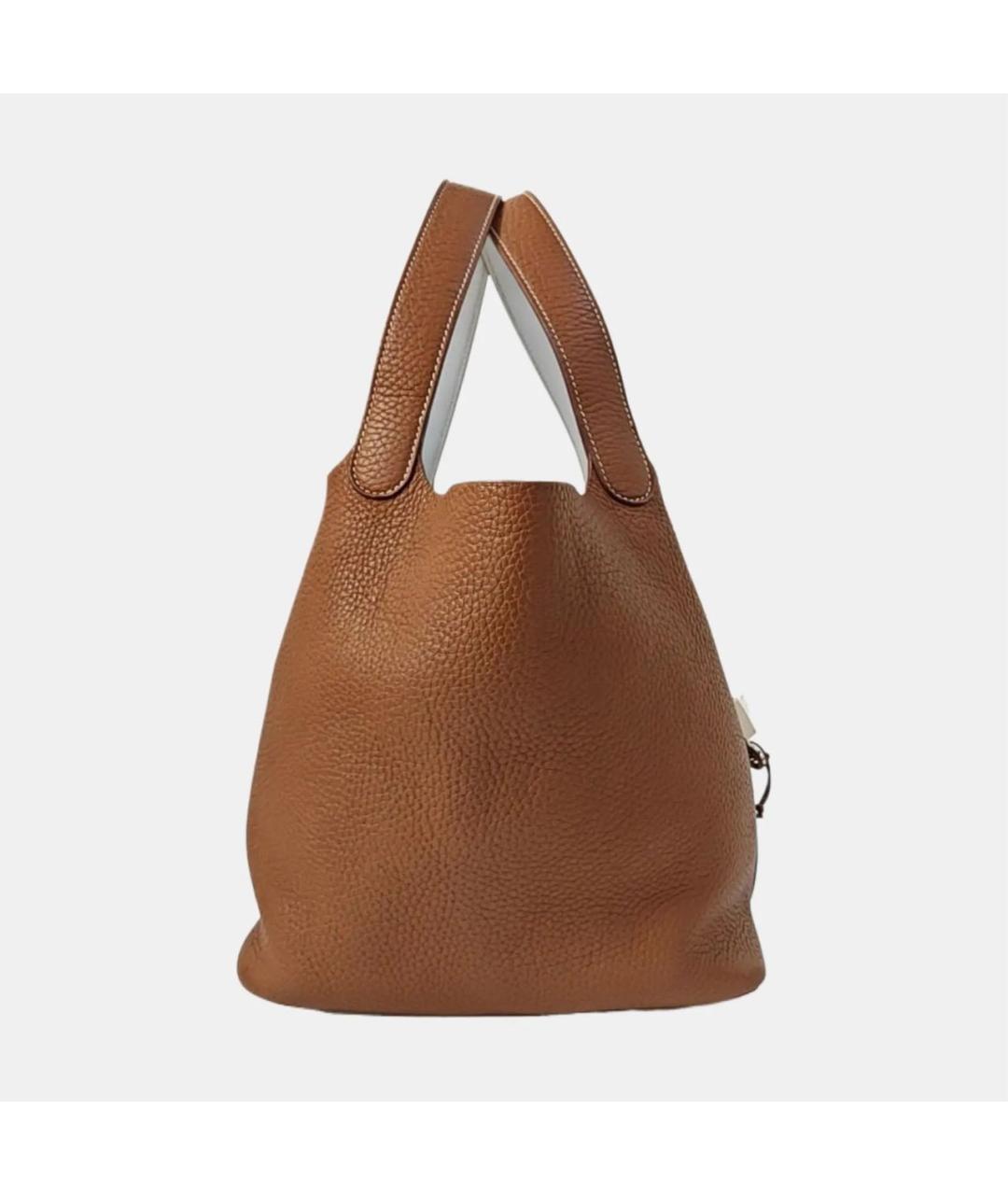 HERMES Коричневая кожаная сумка с короткими ручками, фото 3