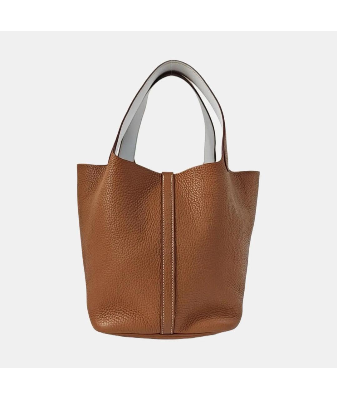 HERMES Коричневая кожаная сумка с короткими ручками, фото 4