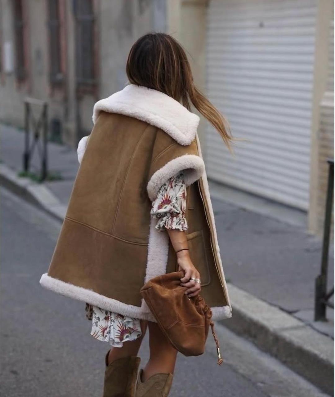 SANDRO Бежевая меховая дубленка, фото 5