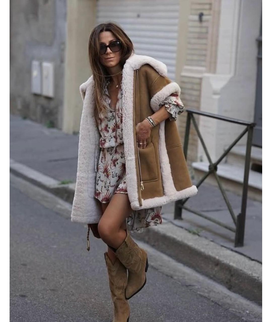 SANDRO Бежевая меховая дубленка, фото 4