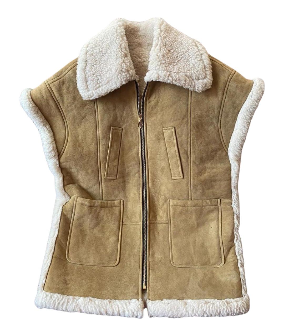 SANDRO Бежевая меховая дубленка, фото 1