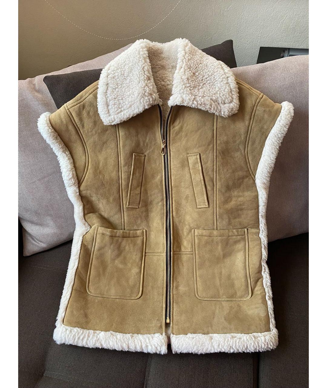 SANDRO Бежевая меховая дубленка, фото 8