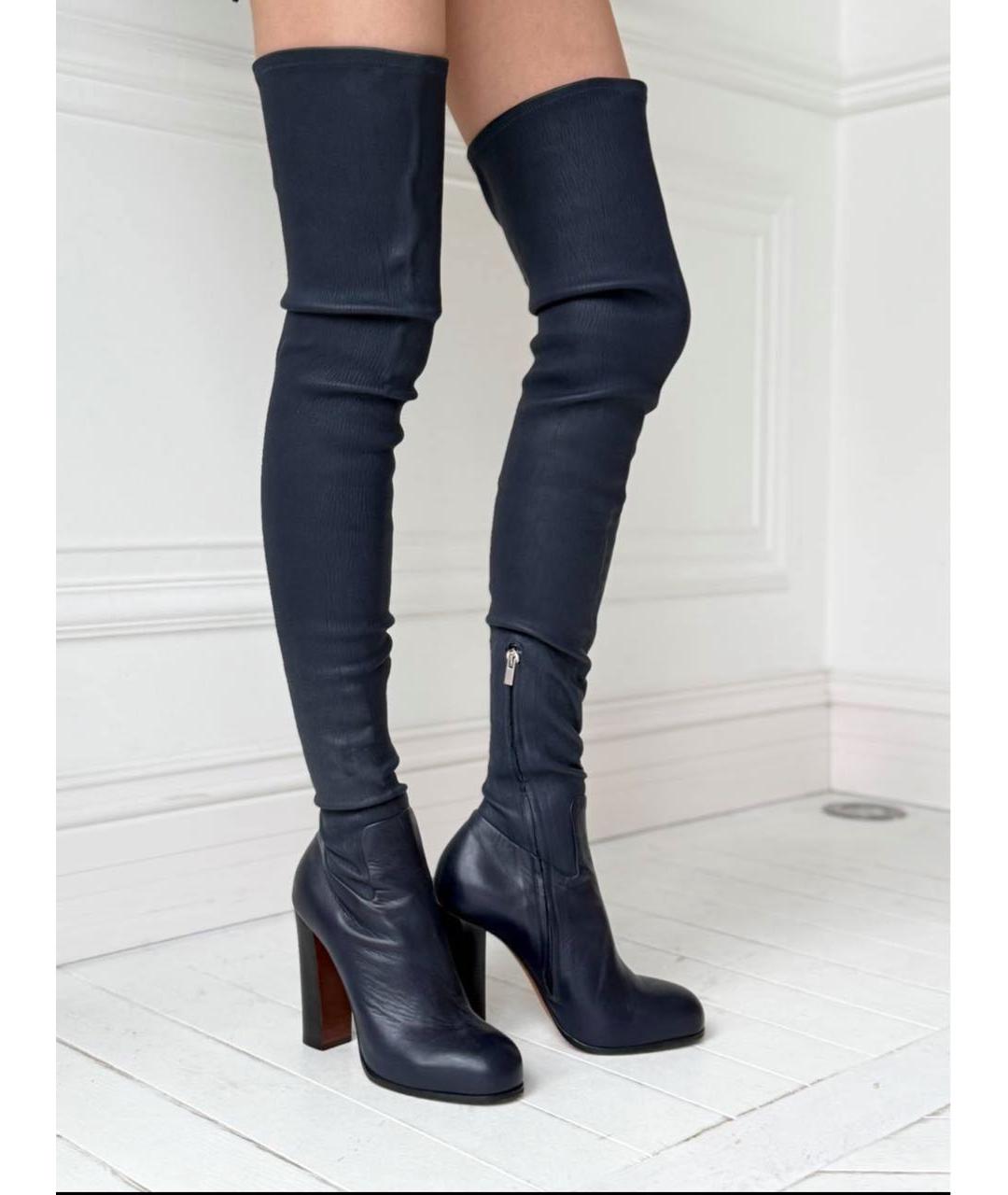 CELINE Темно-синие кожаные ботфорты, фото 2