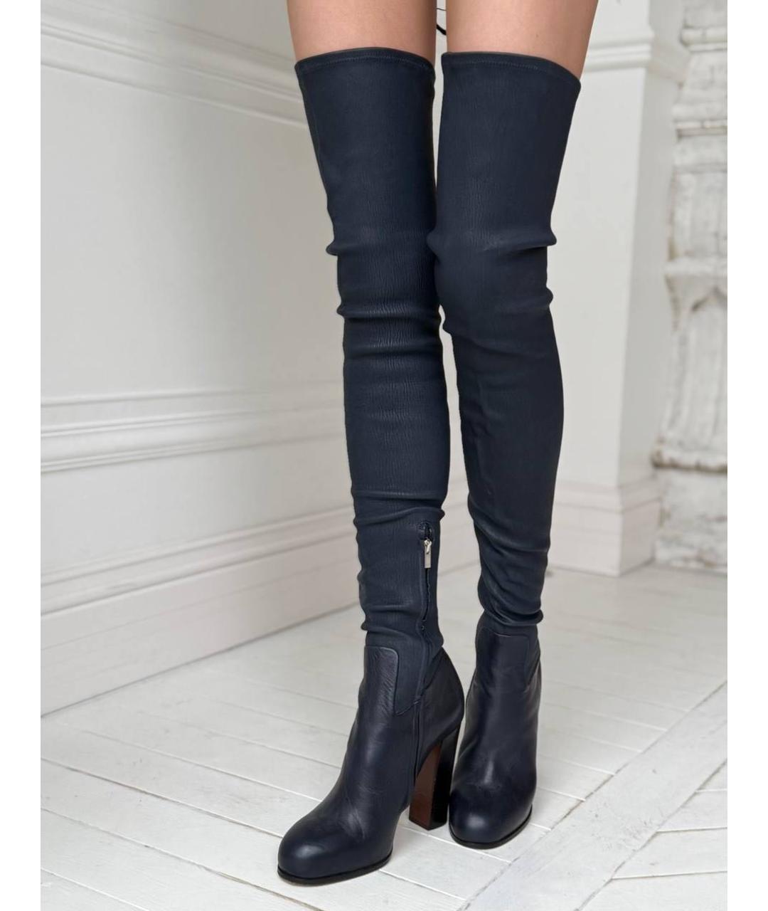 CELINE Темно-синие кожаные ботфорты, фото 3