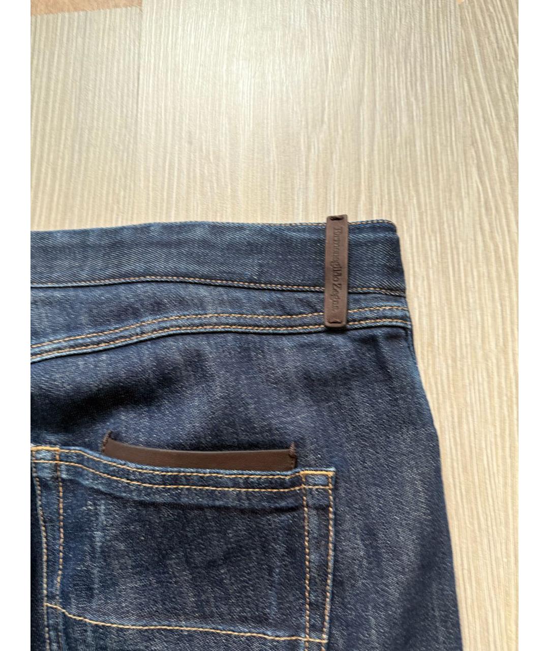 ERMENEGILDO ZEGNA XXX Темно-синие хлопко-эластановые прямые джинсы, фото 3