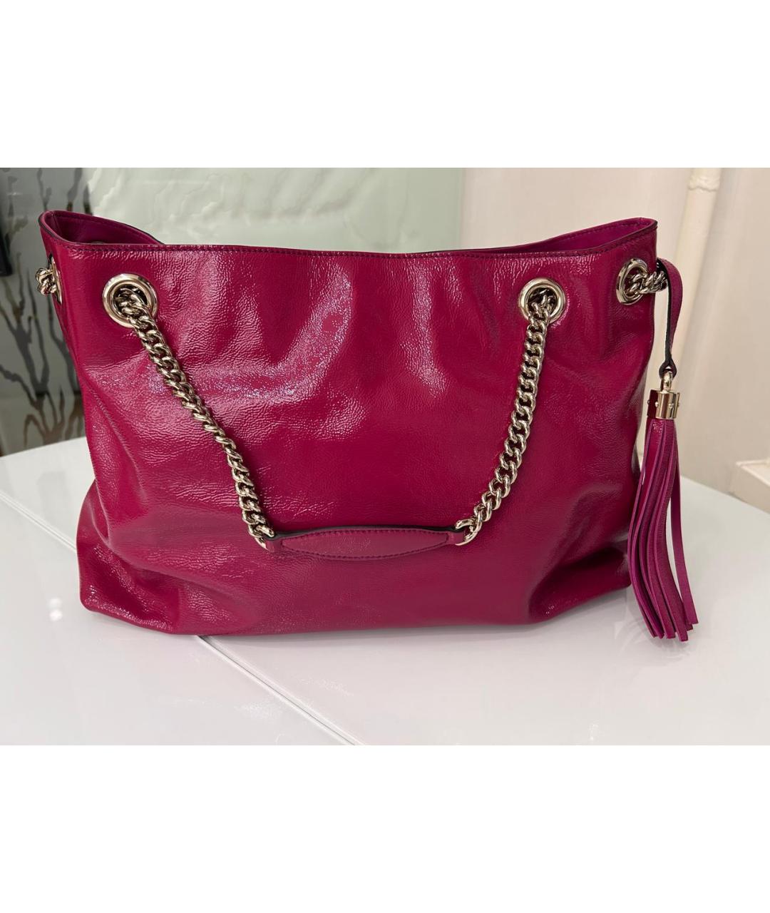 GUCCI Фуксия сумка тоут из лакированной кожи, фото 2