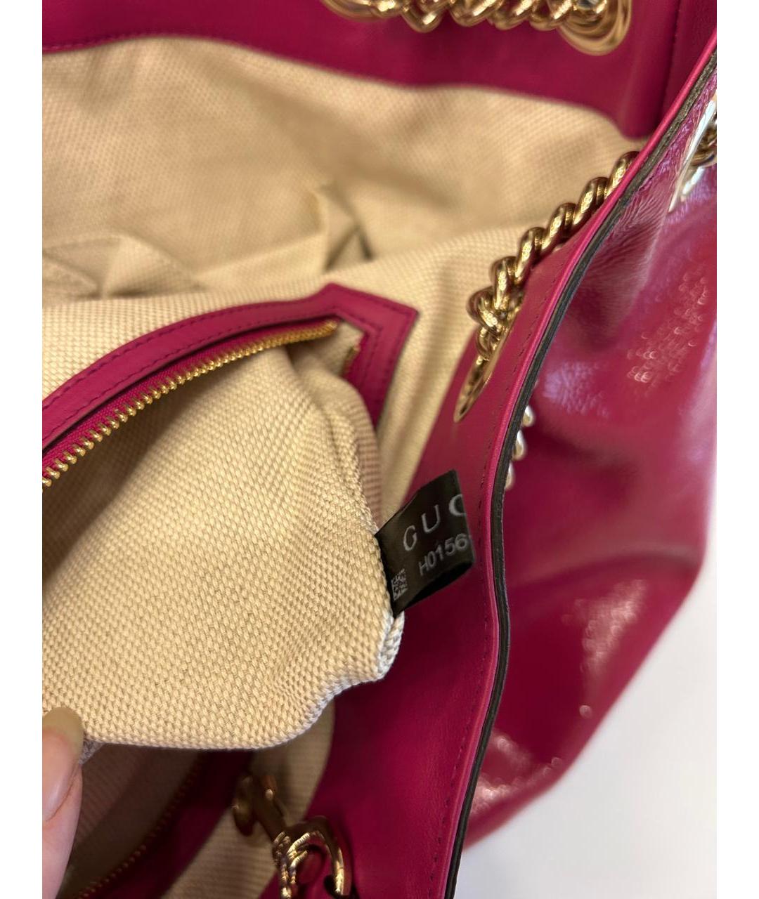 GUCCI Фуксия сумка тоут из лакированной кожи, фото 4