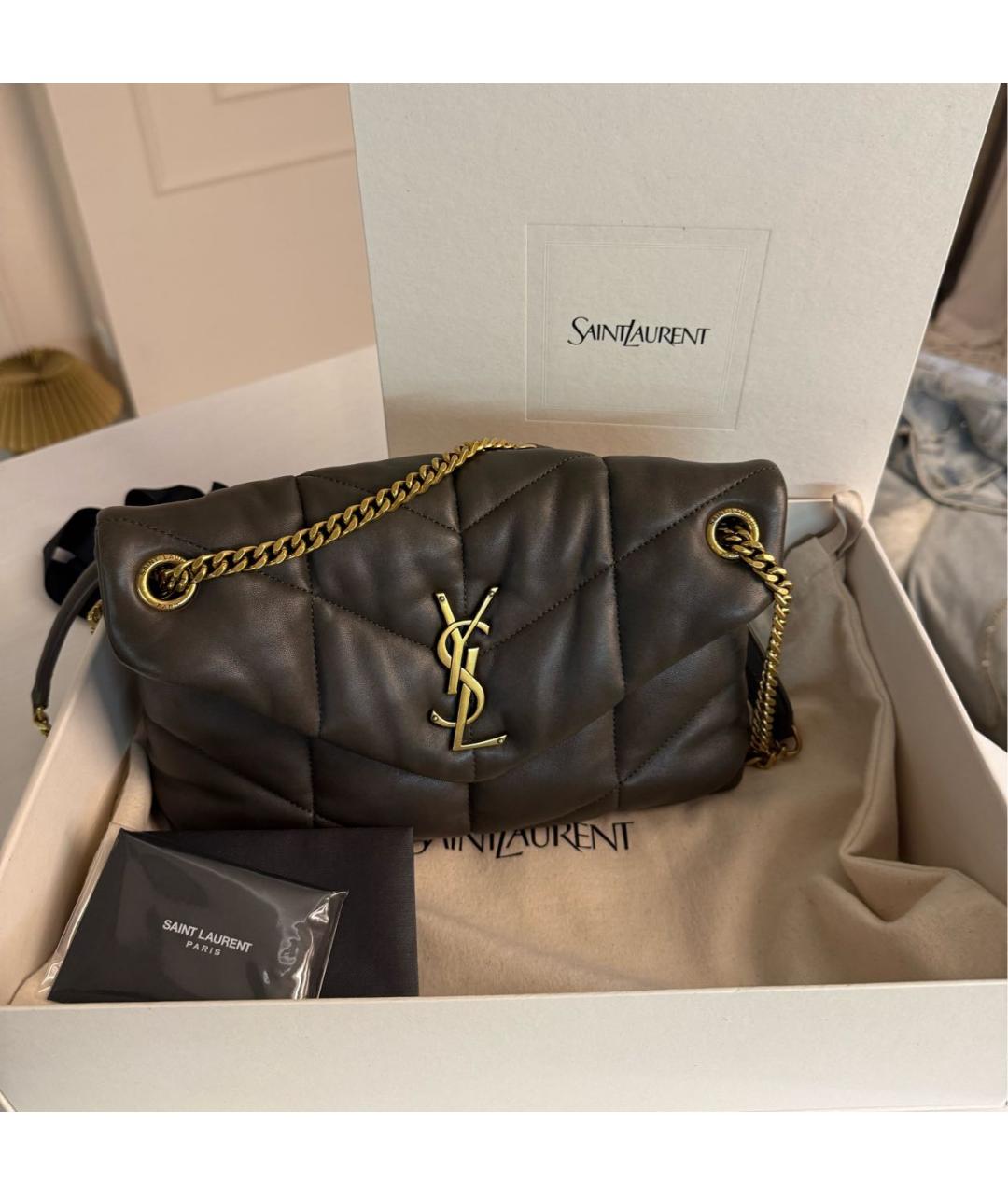 SAINT LAURENT Хаки кожаная сумка через плечо, фото 7