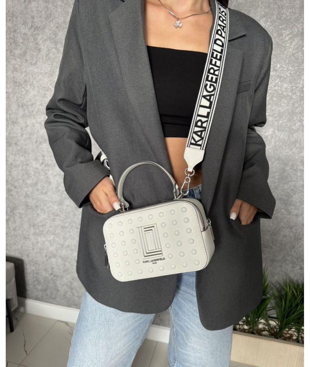 KARL LAGERFELD Белая кожаная сумка через плечо, фото 7