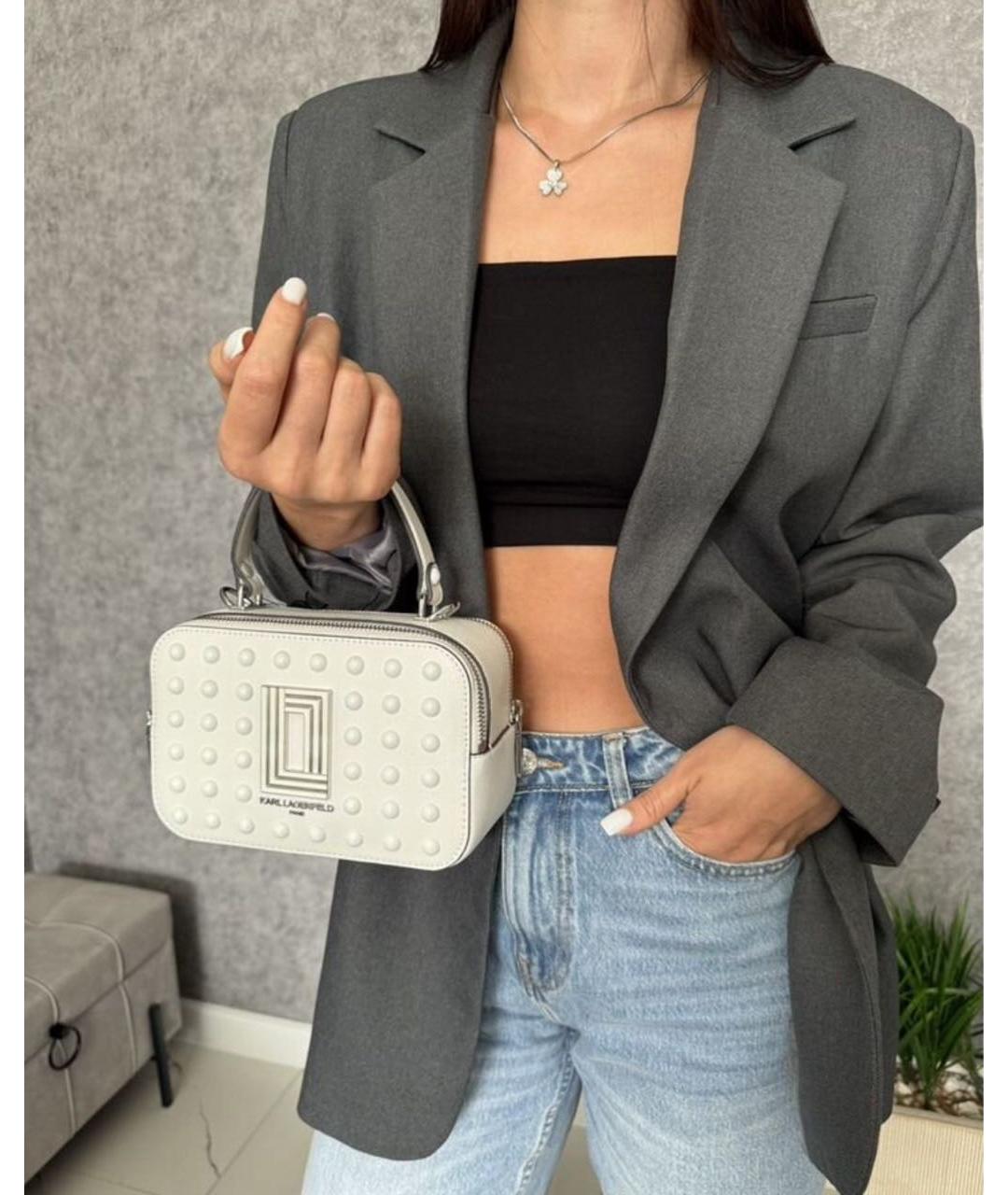 KARL LAGERFELD Белая кожаная сумка через плечо, фото 8