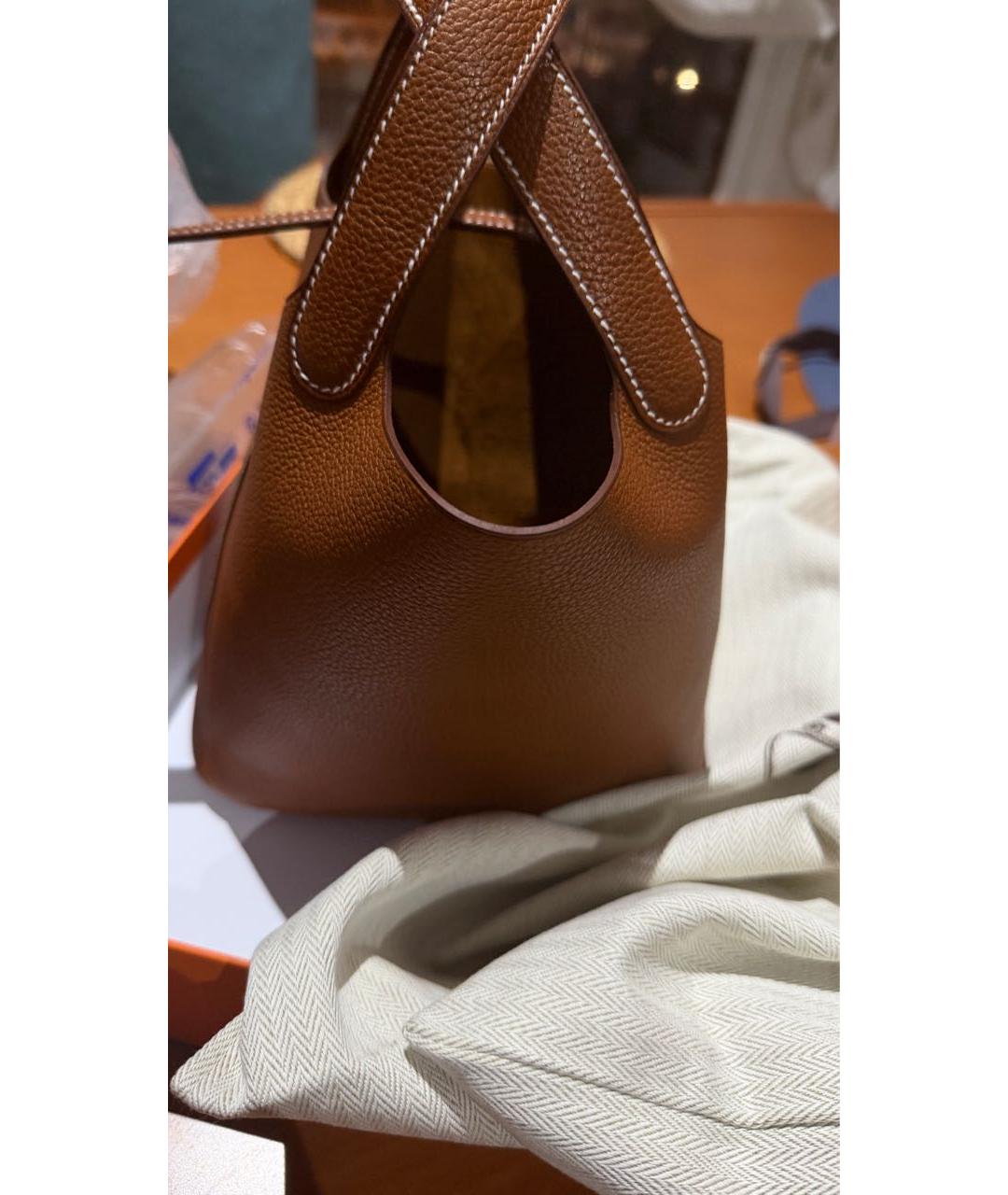 HERMES Коричневая кожаная сумка с короткими ручками, фото 4