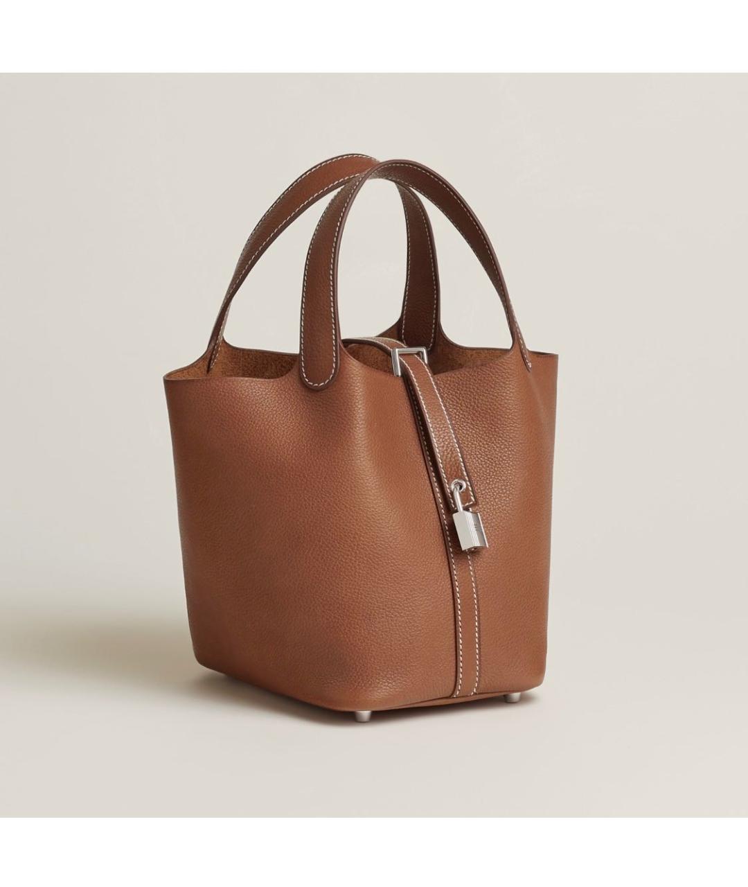 HERMES Коричневая кожаная сумка с короткими ручками, фото 2