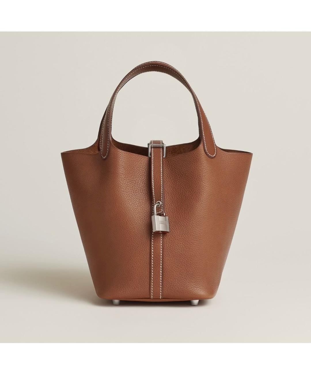 HERMES Коричневая кожаная сумка с короткими ручками, фото 5