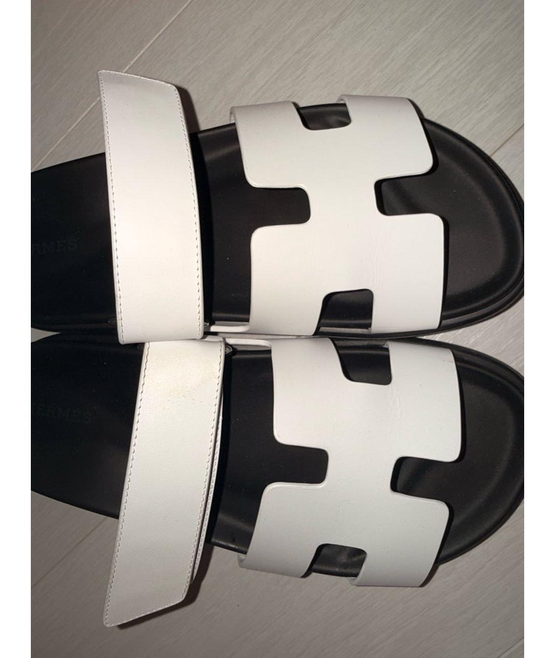 HERMES Белые кожаные шлепанцы, фото 2