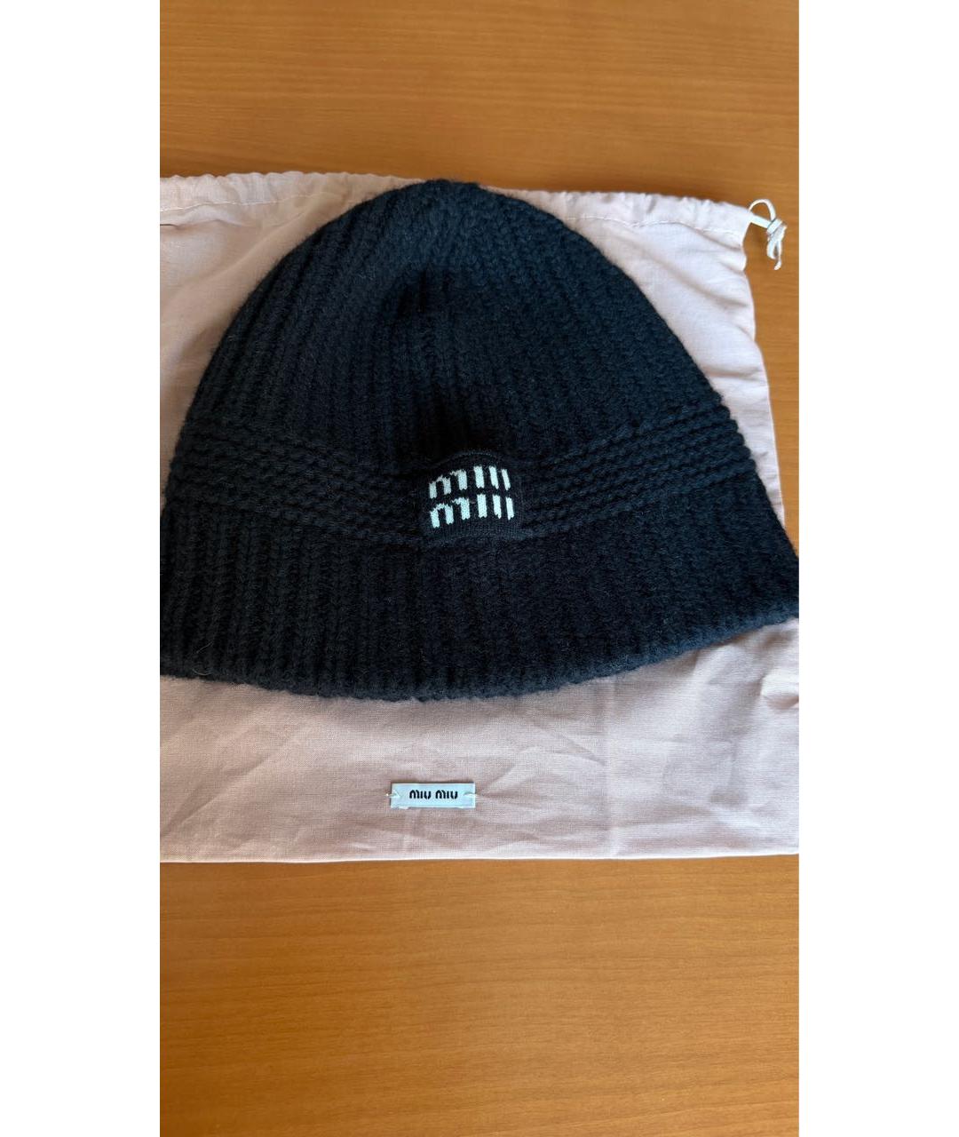 MIU MIU Черная шерстяная шапка, фото 3