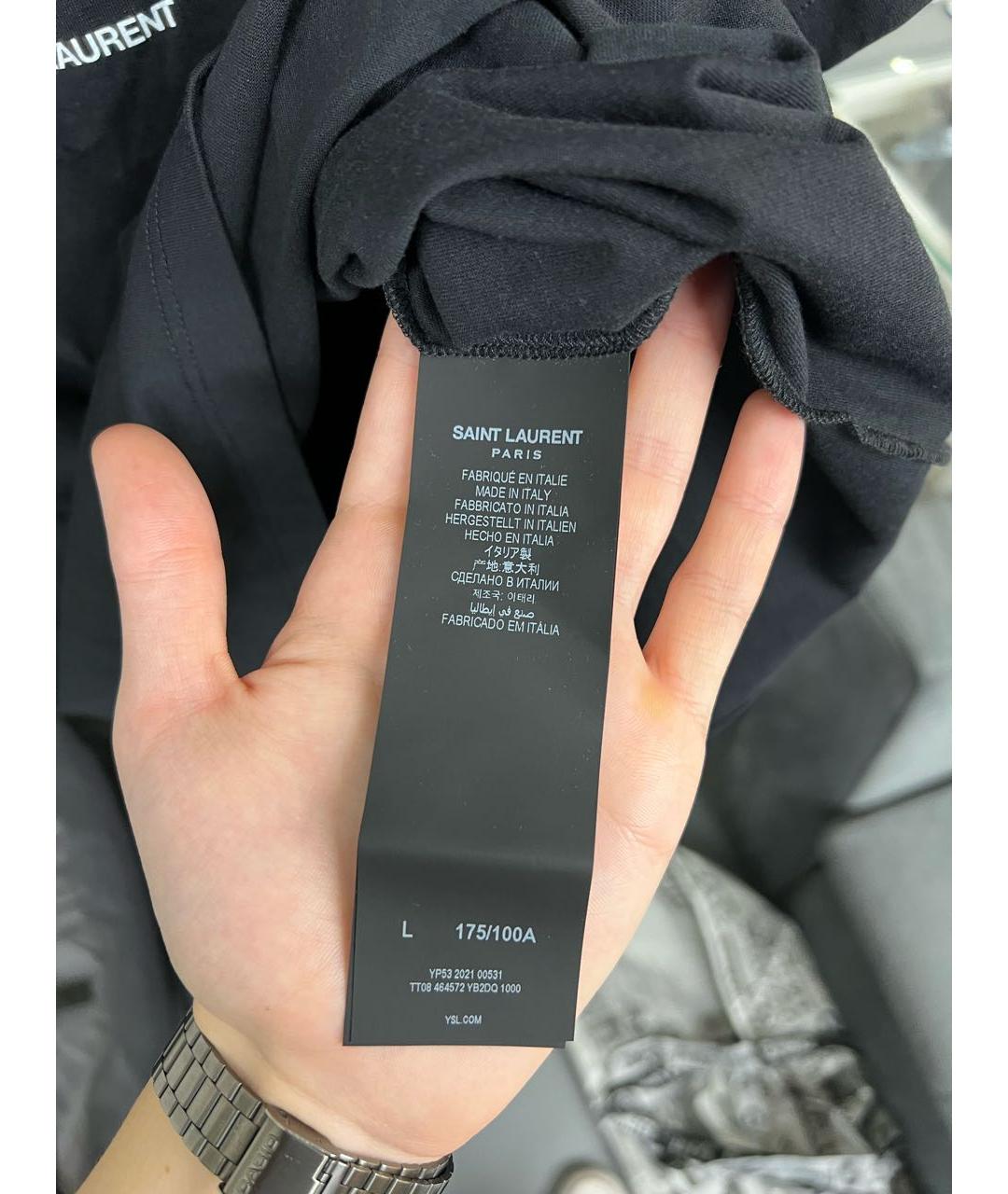 SAINT LAURENT Черная хлопковая футболка, фото 5