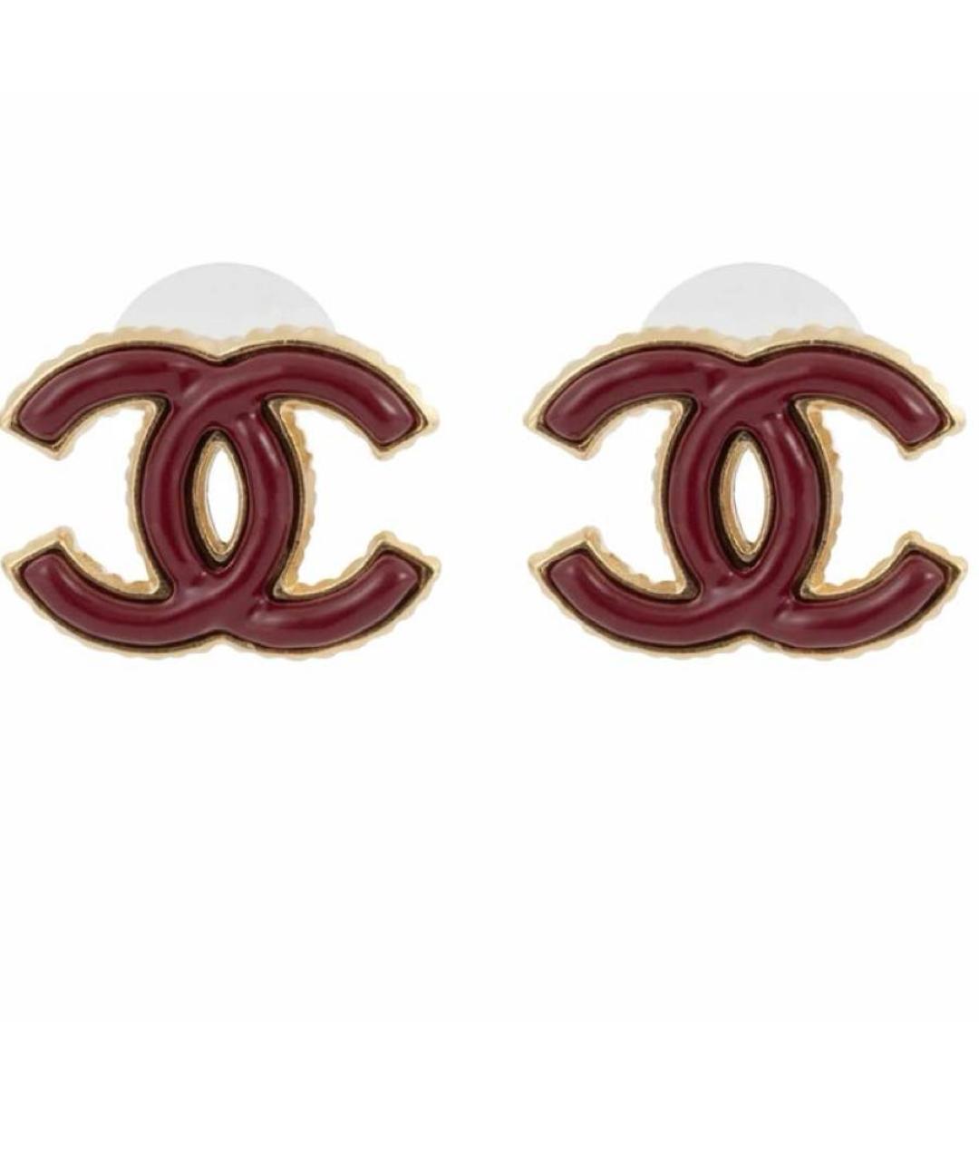 CHANEL Бордовые металлические серьги, фото 1