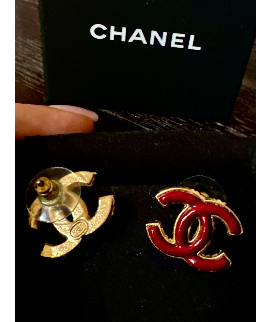 CHANEL Бордовые металлические серьги, фото 2