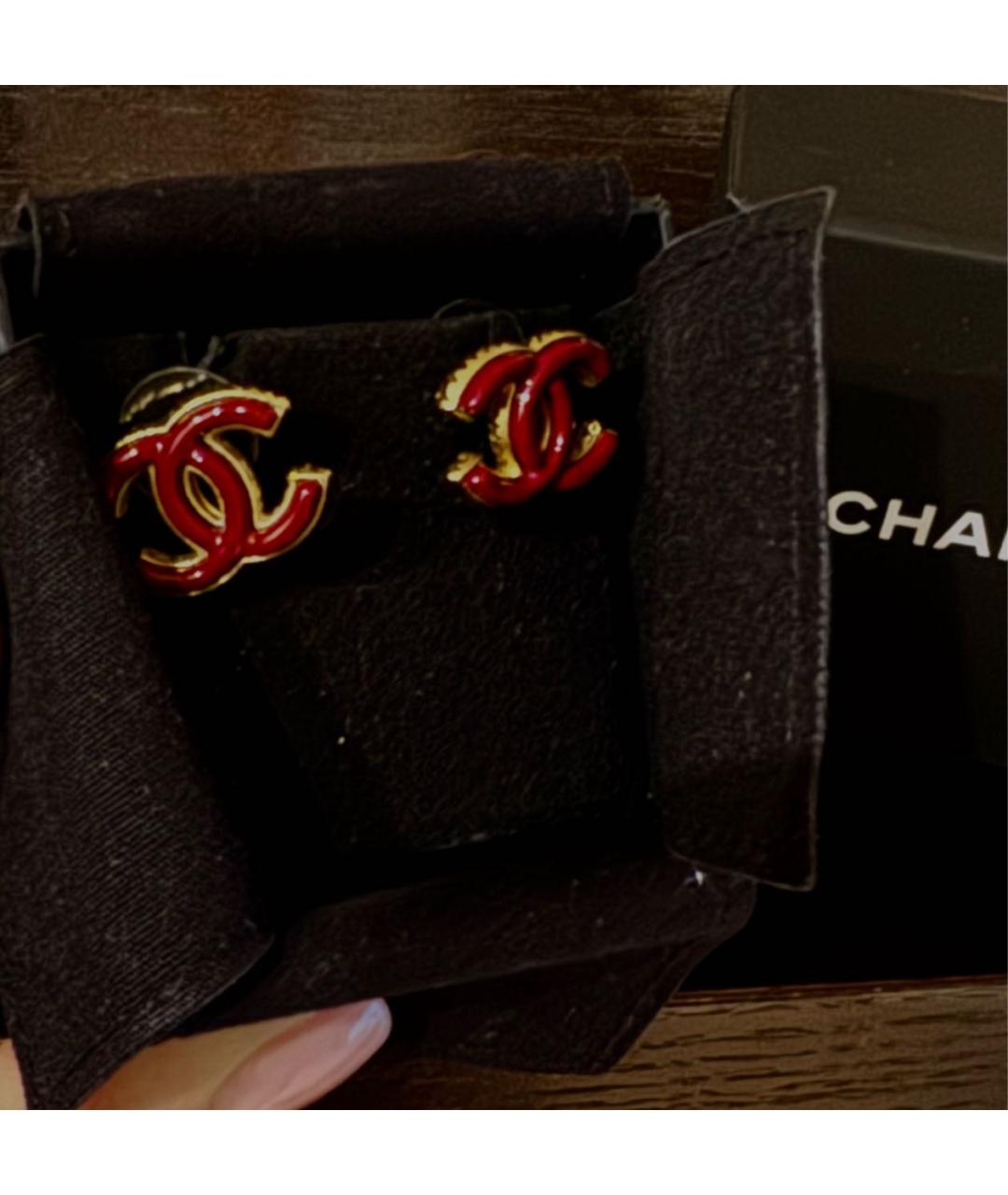 CHANEL Бордовые металлические серьги, фото 4
