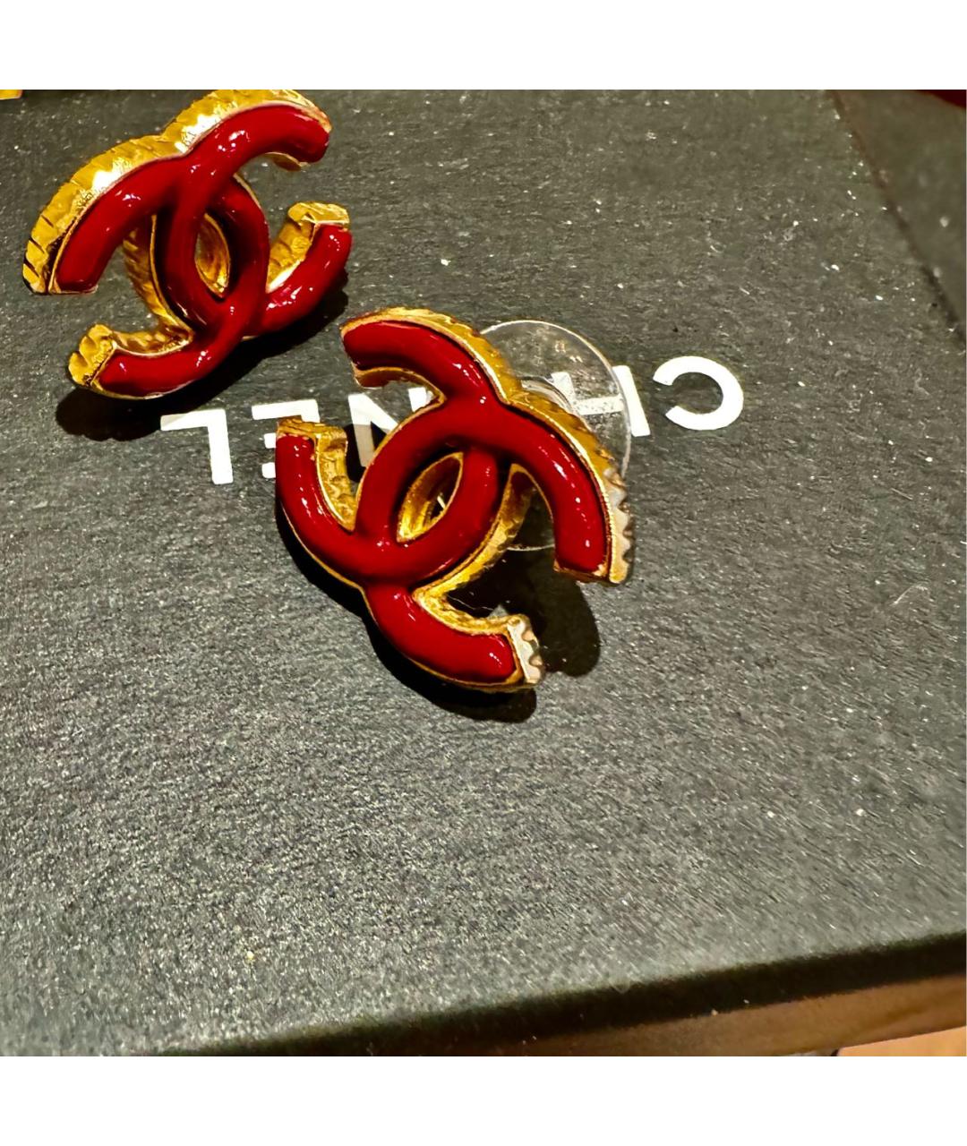 CHANEL Бордовые металлические серьги, фото 3