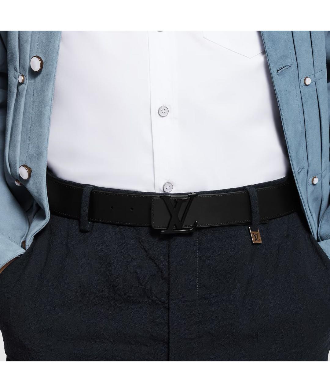 LOUIS VUITTON Черный кожаный ремень, фото 3