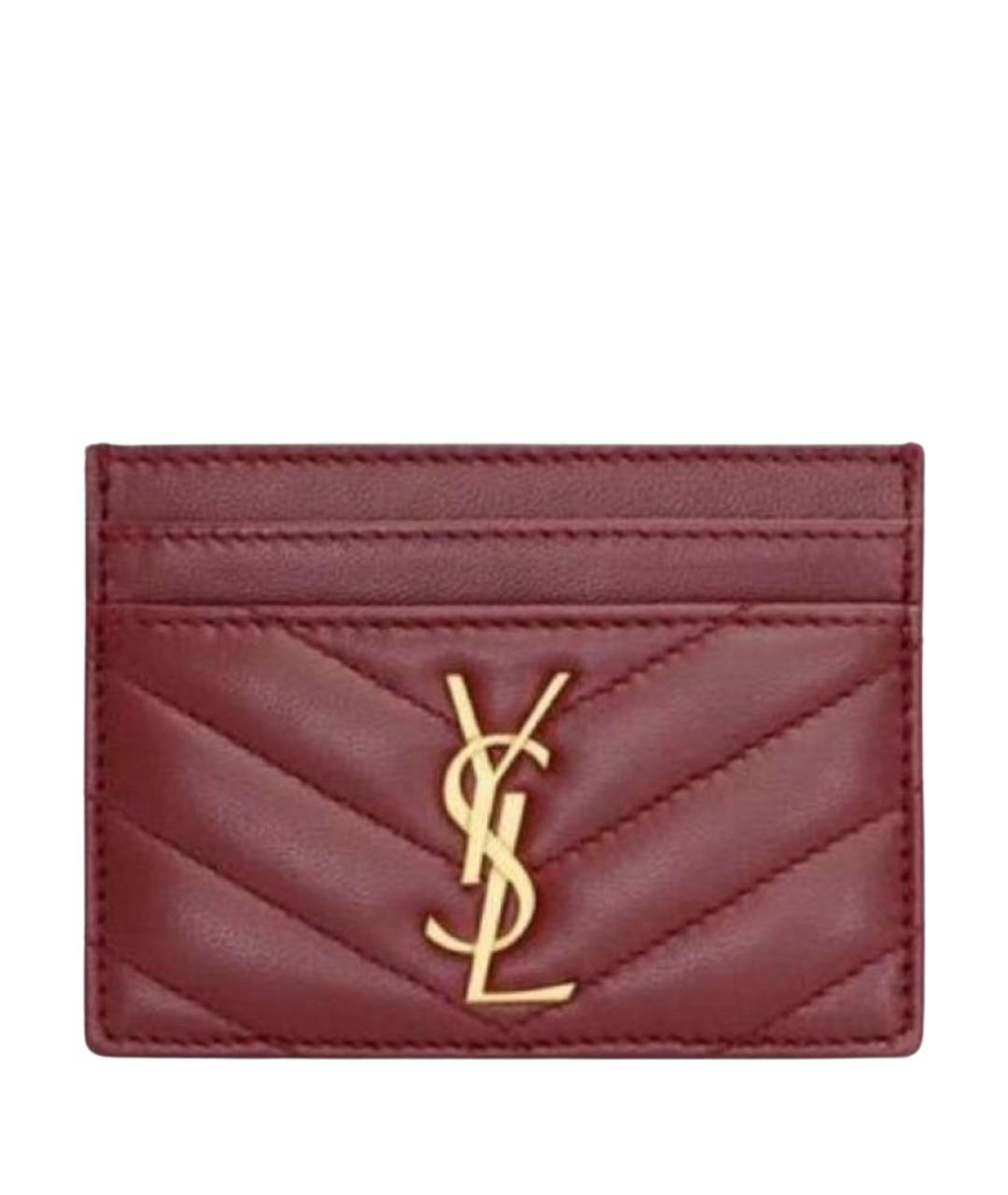 SAINT LAURENT Бордовый кожаный кардхолдер, фото 1