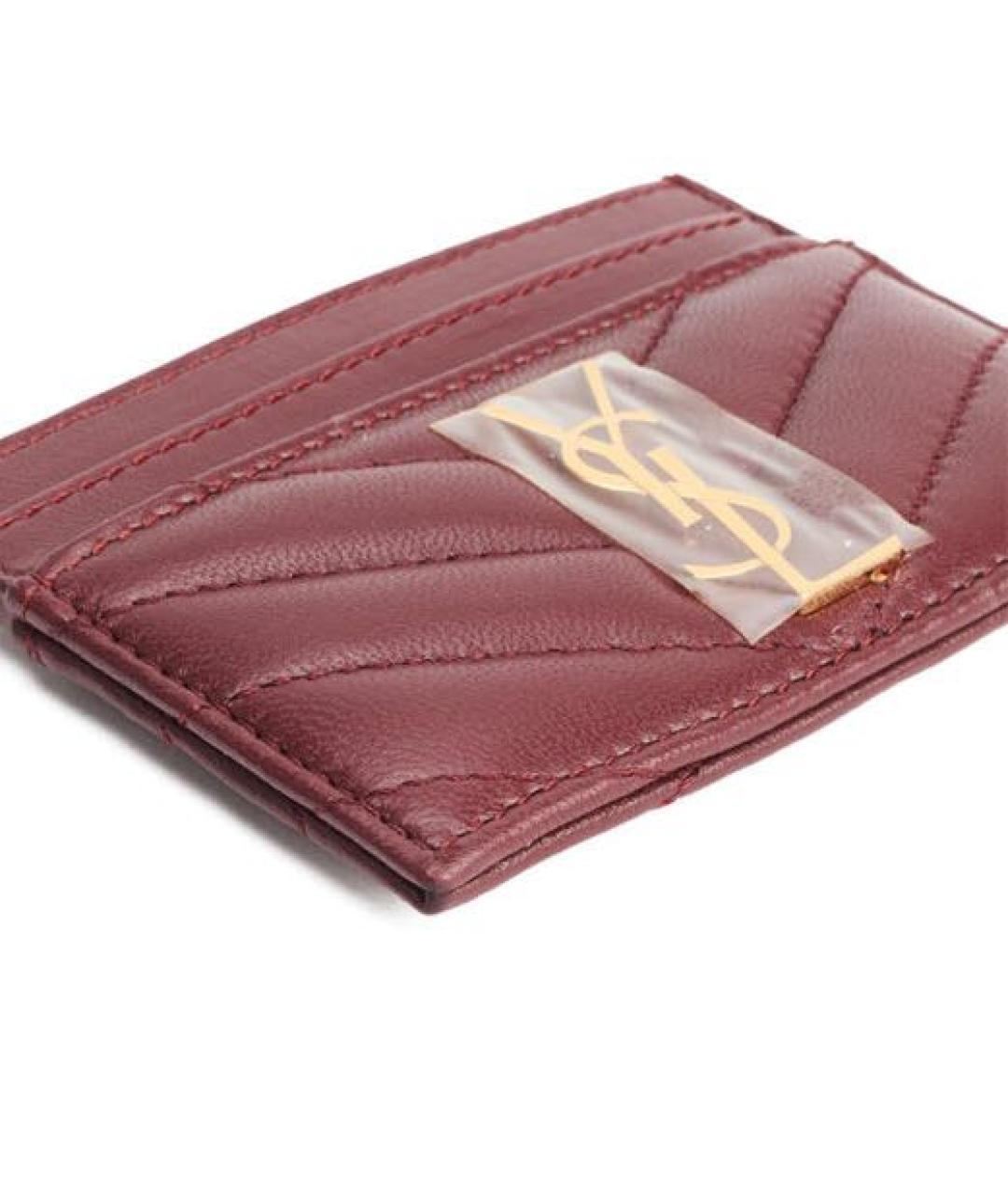 SAINT LAURENT Бордовый кожаный кардхолдер, фото 3
