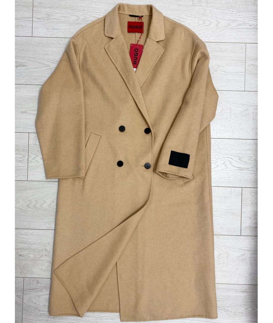 HUGO Бежевое шерстяное пальто, фото 9